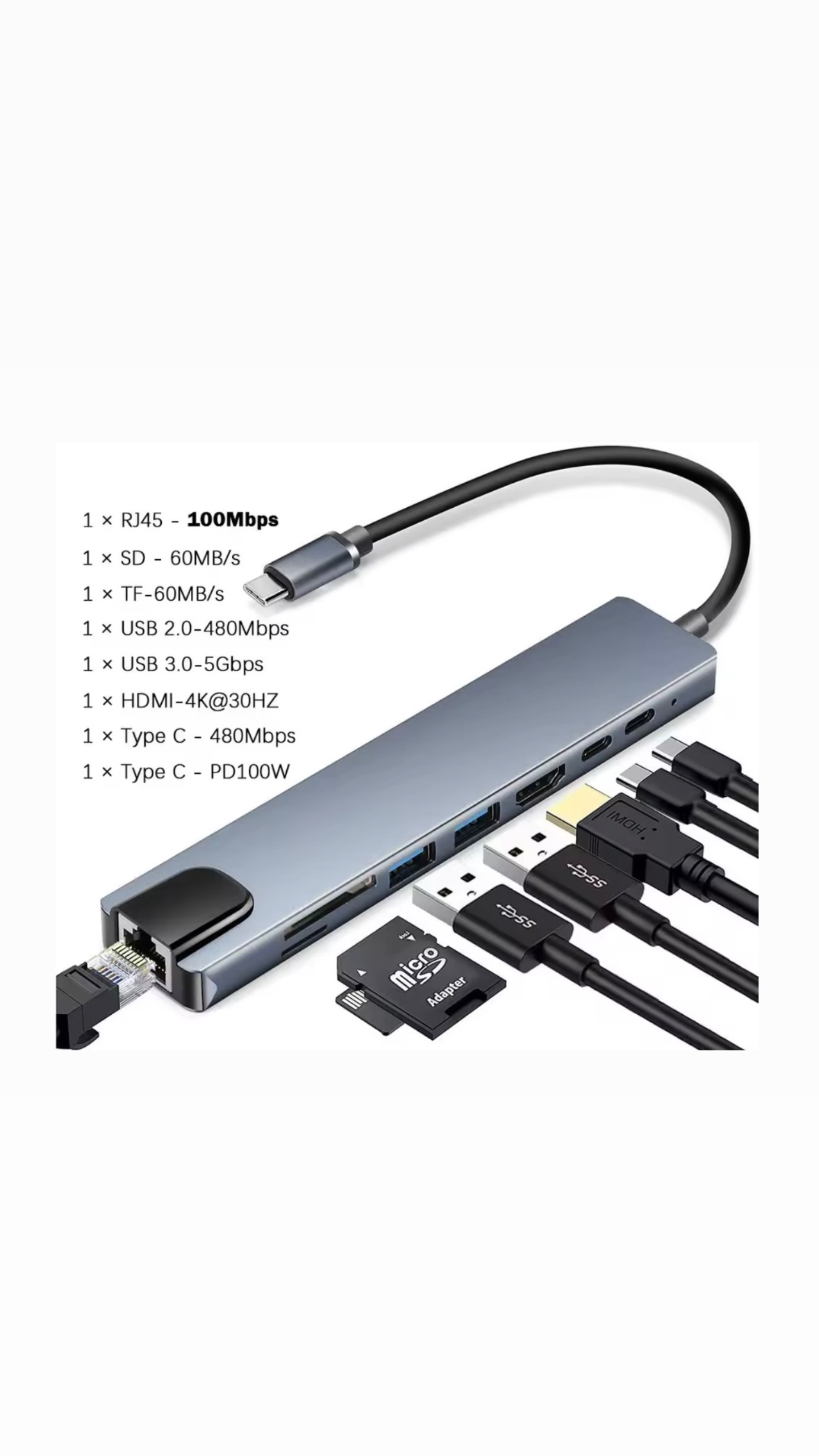 Adaptateur Hub USB C 8 en 1,